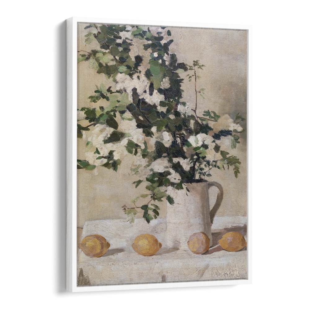 Flowers And Lemons Vintage art painting Artwork in White Floater Frame