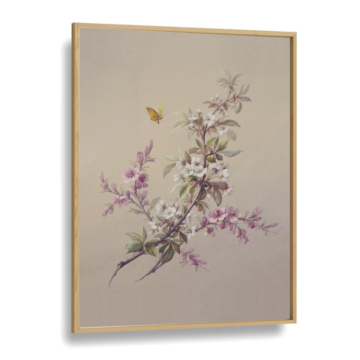 Flowers & Butterflies Botanical Flower Paintings Artwork in Oak Wood Plain Frame