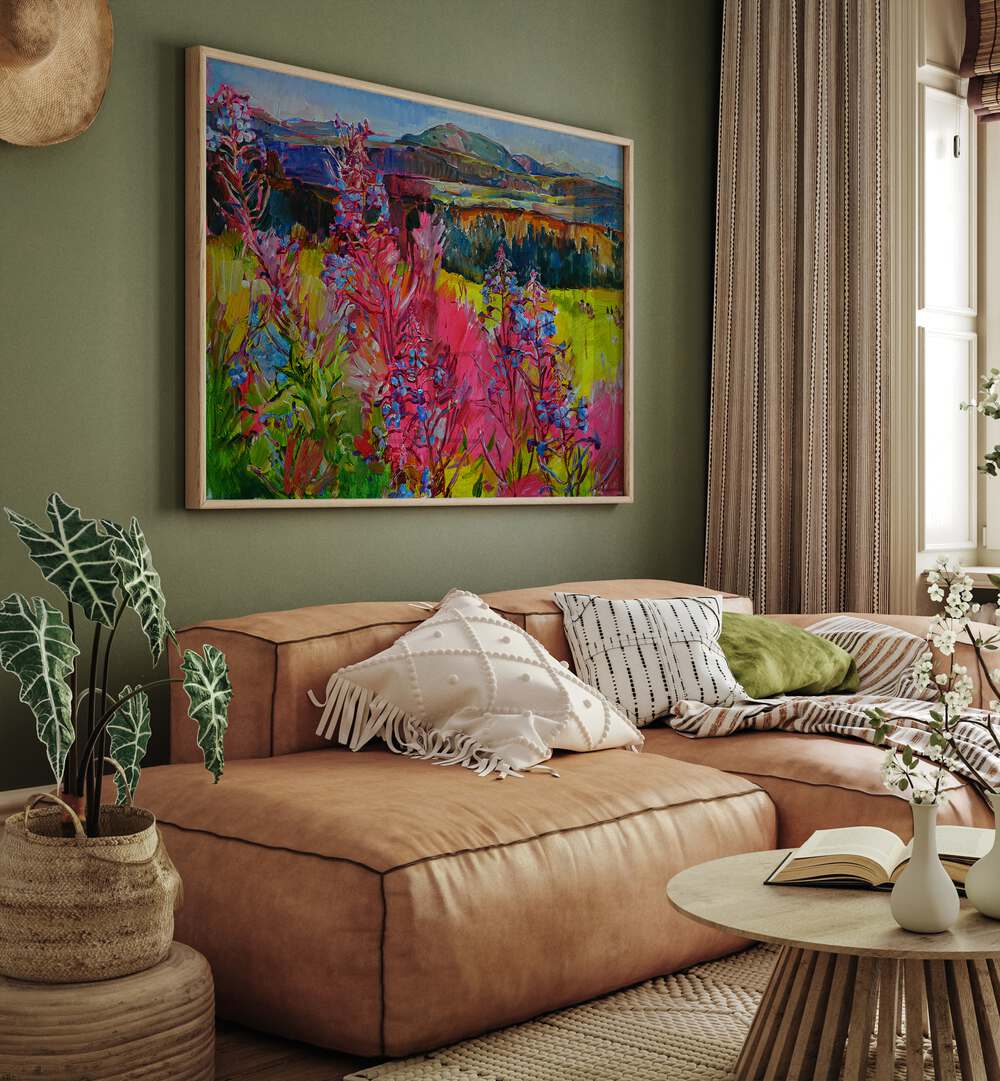 Vibrant FLOWERS IN THE MOUNTAINS, LANDSCAPE PAINTINGS bring nature's beauty into your home decor. Perfect for art lovers!