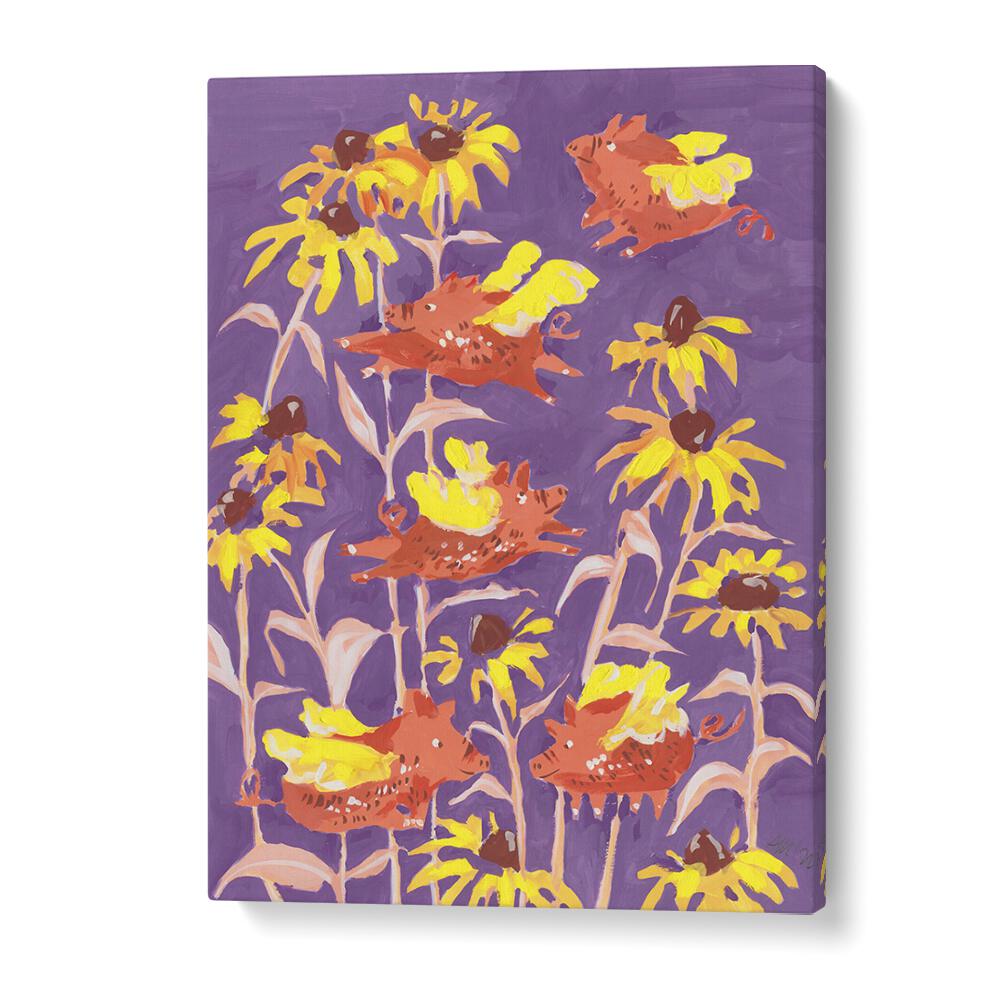 Flying Piglets By Ania Zwara Botanical Flower Paintings Artwork in Gallery Wrap