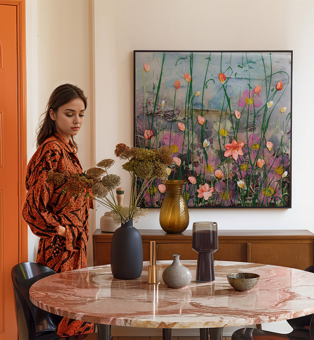 FOGGY DAY IV , FLORAL FLOWER PAINTINGS