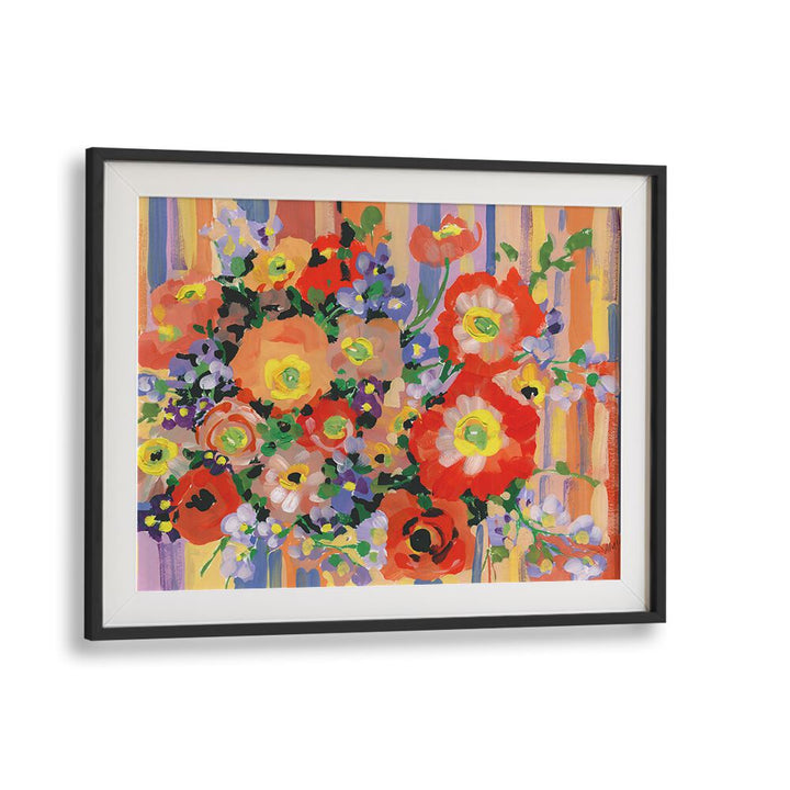 Folk Bouquet By Ania Zwara Botanical art painting Artwork  in Black Frame With Mount