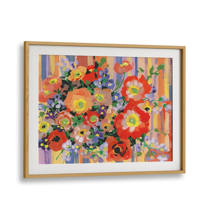 Folk Bouquet By Ania Zwara Botanical art painting Artwork in Oak Wood Frame With Mount