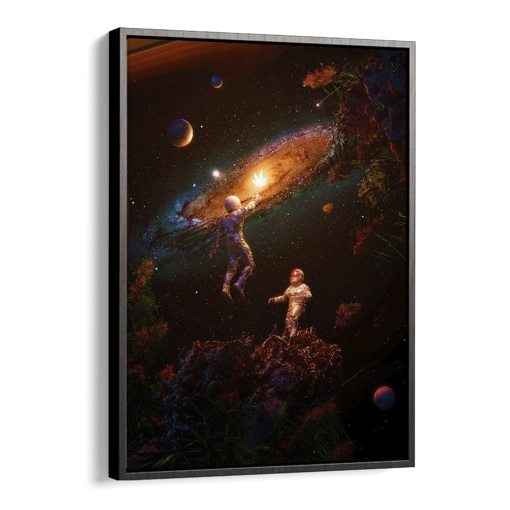 Follow The Light By Francis Minoza Astronaut & Nasa Paintings, Space Art Prints Artwork in Black Floater Frame
