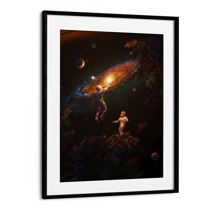 Follow The Light By Francis Minoza Astronaut & Nasa Paintings, Space Art Prints Artwork in Black Frame With Mount
