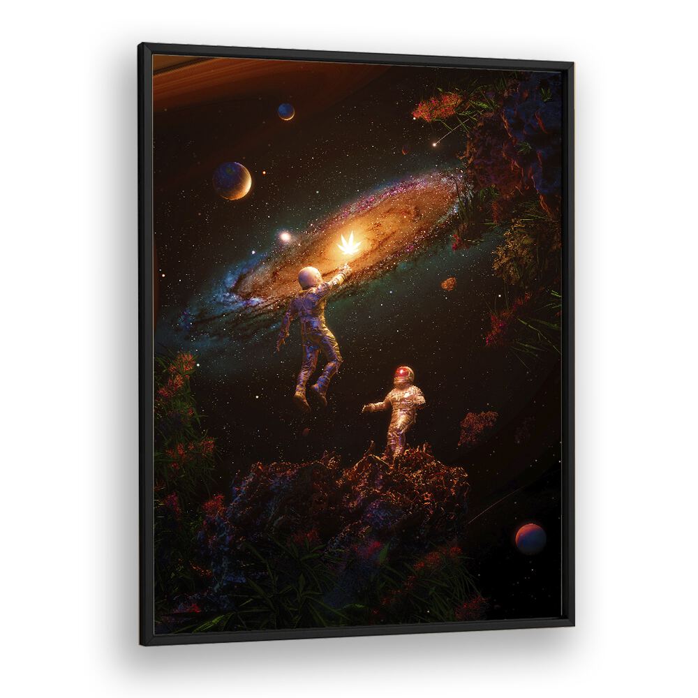 Follow The Light By Francis Minoza Astronaut & Nasa Paintings, Space Art Prints Artwork in Black Plain Frame
