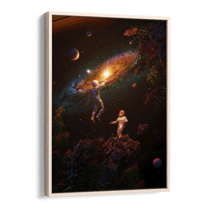 Follow The Light By Francis Minoza Astronaut & Nasa Paintings, Space Art Prints Artwork in Oak Wood Floater Frame
