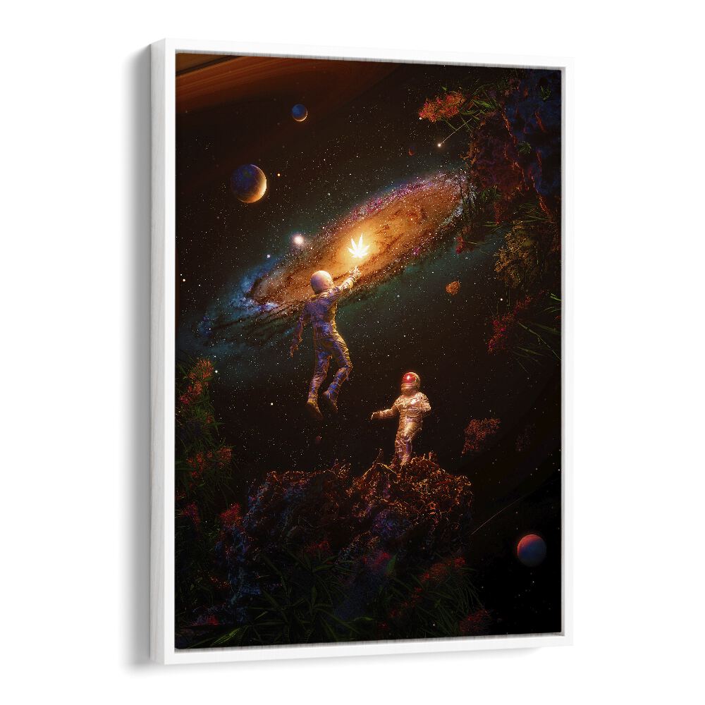 Follow The Light By Francis Minoza Astronaut & Nasa Paintings, Space Art Prints Artwork in White Floater Frame
