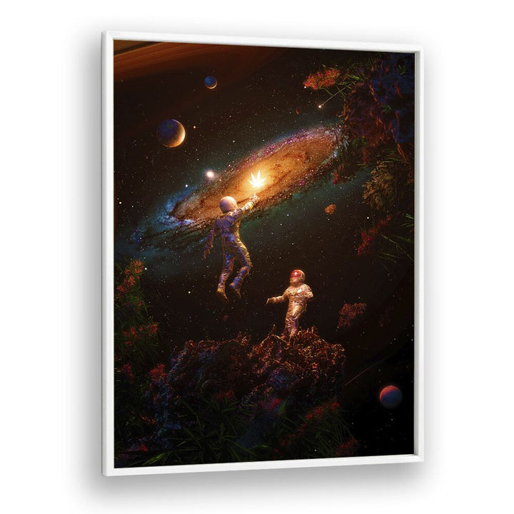 Follow The Light By Francis Minoza Astronaut & Nasa Paintings, Space Art Prints Artwork in White Plain Frame
