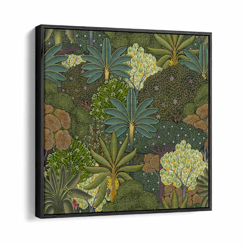 Forest Pichwai - Indian Miniature Botanical Art Print Artwork in Black Floater Frame