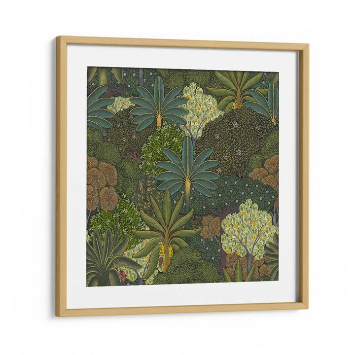 Forest Pichwai - Indian Miniature Botanical Art Print Artwork in Oak Wood Frame With Mount