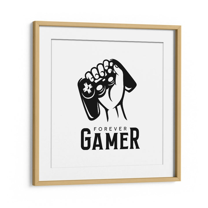 Forever Gamer Gaming Art Artwork in Oak Wood Frame With Mount