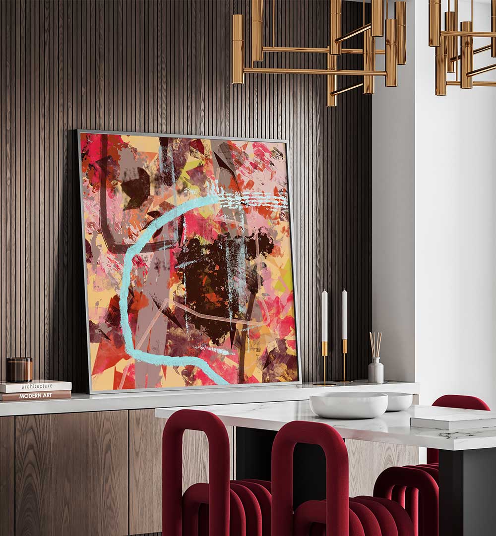 Vibrant FOUR SEASON AUTUMN, ABSTRACT PAINTINGS enhance modern interiors with striking colors and expressive brush strokes.