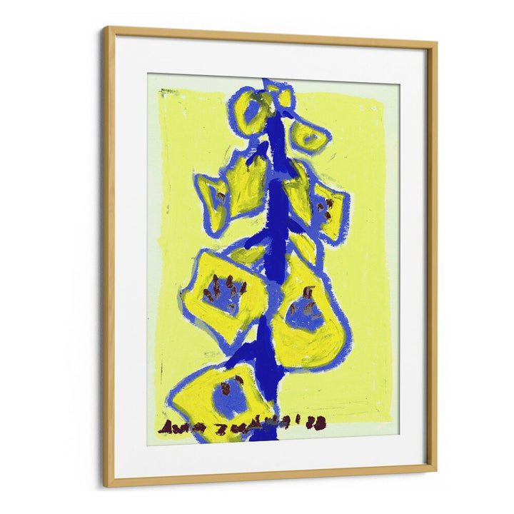 Foxgloves Yellow  By Ania Zwara Botanical Flower Paintings Artwork in Oak Wood Frame With Mount