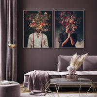 Enhance your space with the FRANK MOTH SET, SET OF 2 PAINTINGS, blending surrealism and botanical beauty.