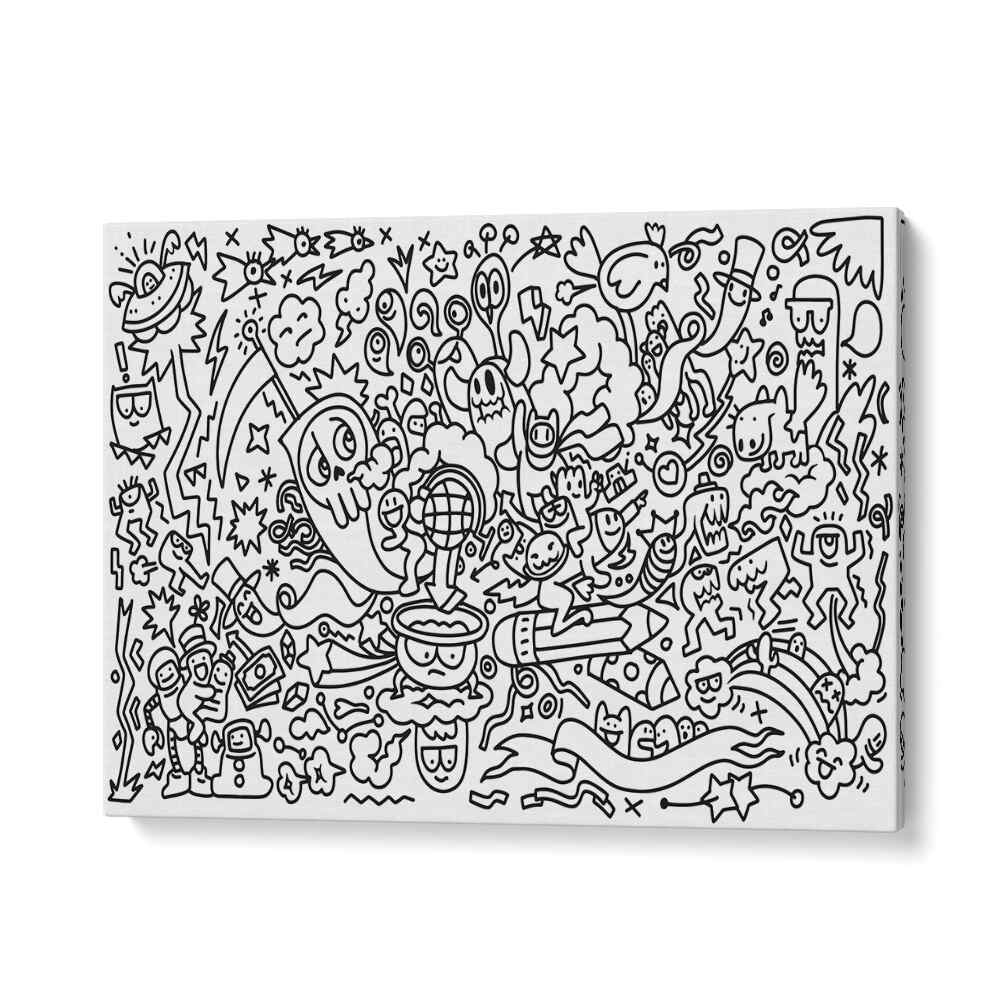 Frantic Fables B&w Doodle Art Artwork in Gallery Wrap