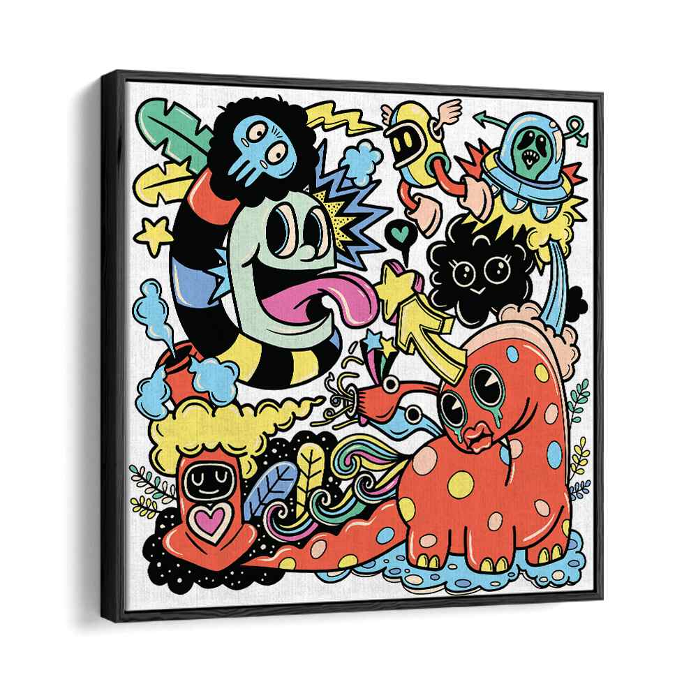 Freeform Fantasy Doodle Art Artwork in Black Floater Frame