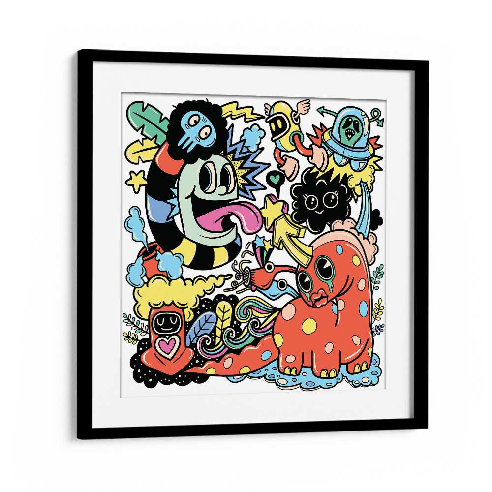 Freeform Fantasy Doodle Art Artwork in Black Frame With Mount