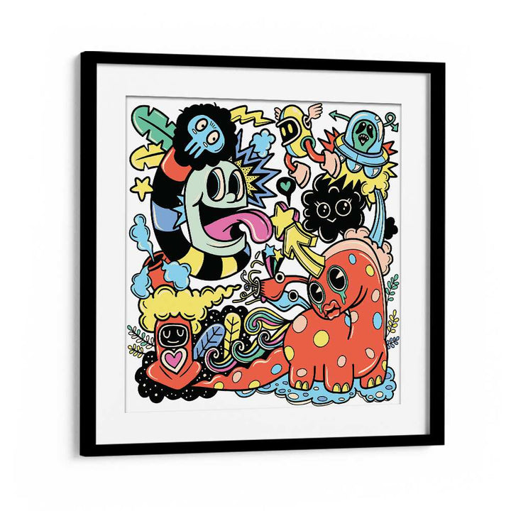 Freeform Fantasy Doodle Art Artwork in Black Frame With Mount