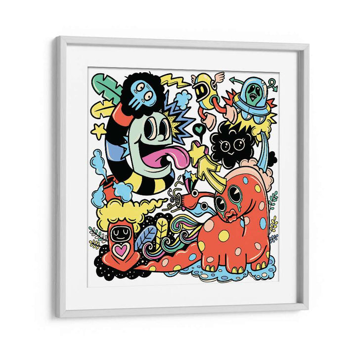 Freeform Fantasy Doodle Art Artwork in White Frame With Mount