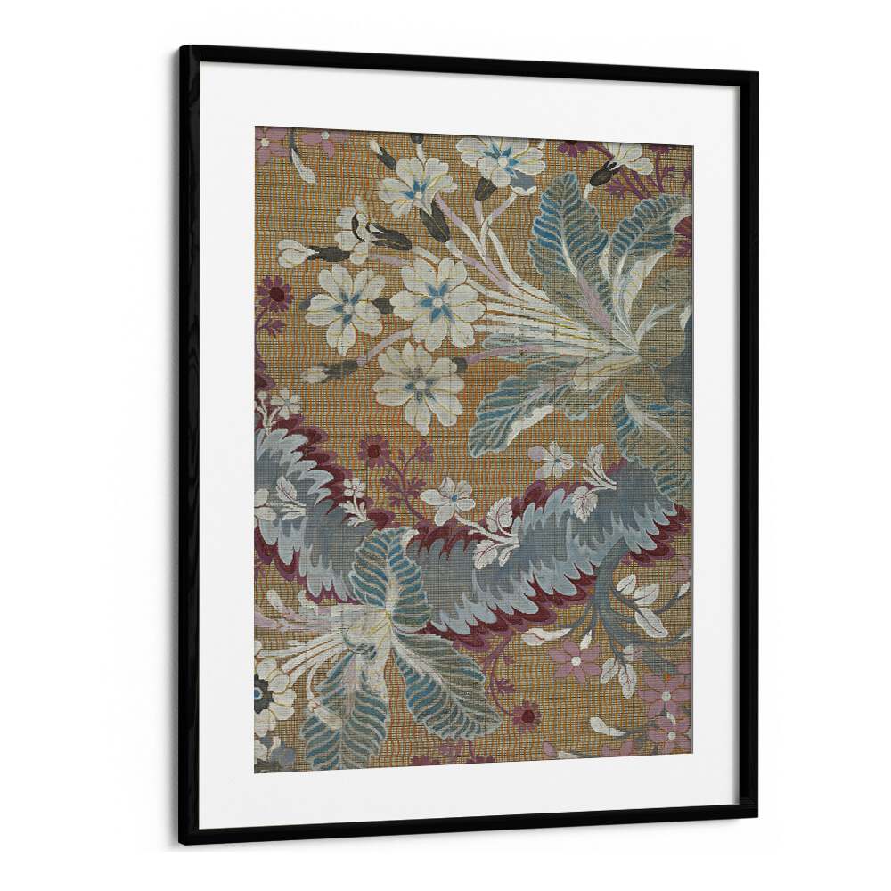 French Flowers II Botanical Flower Paintings Artwork  in Black Frame With Mount