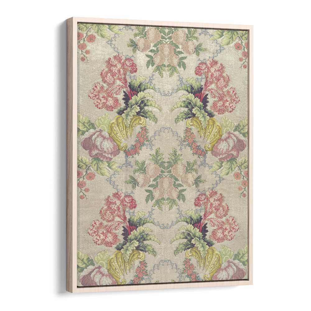 French Strawberry   Botanical Flower Paintings Artwork in Oak Wood Floater Frame