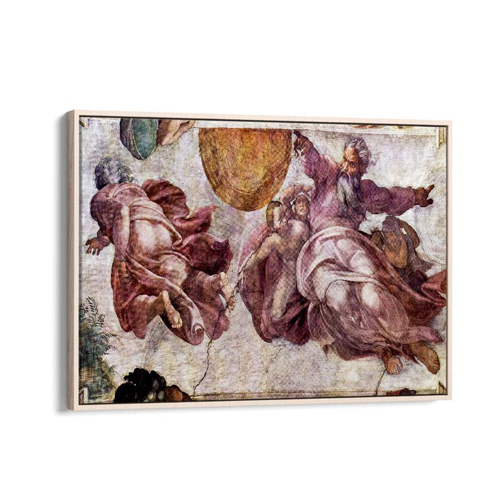 Fresco In The Sistine Chapel (1508-1512) Michelangelo Buonarroti art painting Artwork in Oak Wood Floater Frame