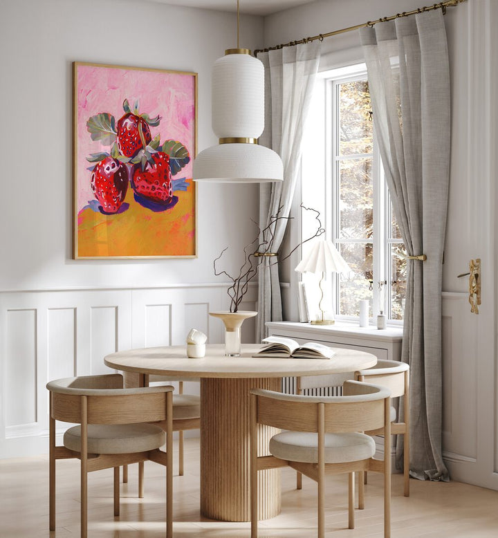 Luscious FRESH PAINTAINLY STRAWBERRIES displayed in a bright dining room, perfect for a sweet treat at home.
