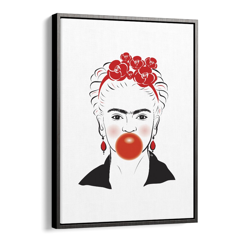 Frida In Red by Martina Fashion Art Artwork in Black Floater Frame
