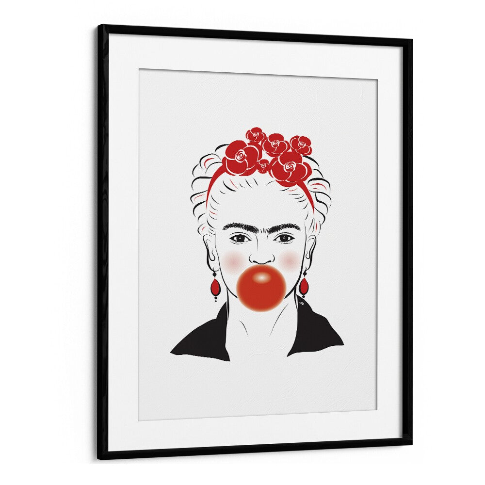 Frida In Red by Martina Fashion Art Artwork in Black Frame With Mount
