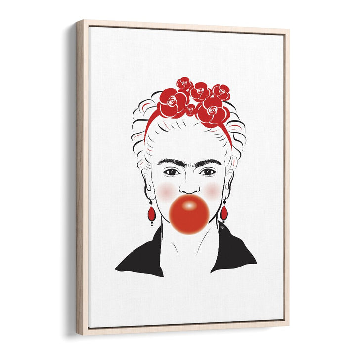 Frida In Red by Martina Fashion Art Artwork in Oak Wood Floater Frame
