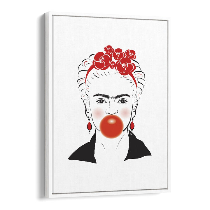 Frida In Red by Martina Fashion art painting Artwork in White Floater Frame
