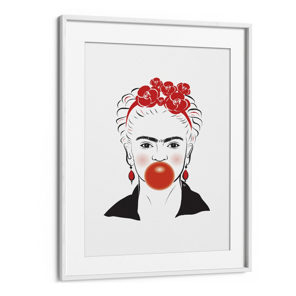 Frida In Red by Martina Fashion Art Artwork in White Frame With Mount