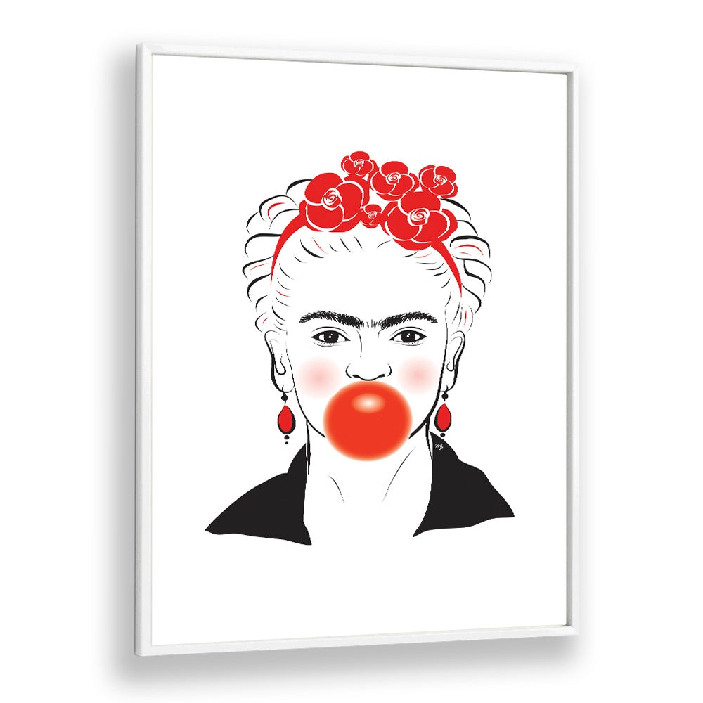 Frida In Red by Martina Fashion art Artwork in White Plain Frame
