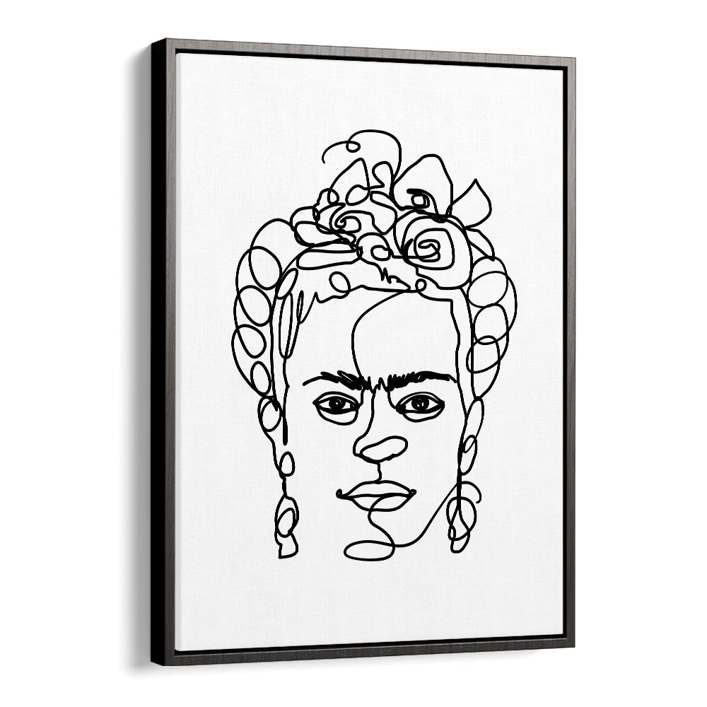 Frida Made Me Line Art Artwork in Black Floater Frame