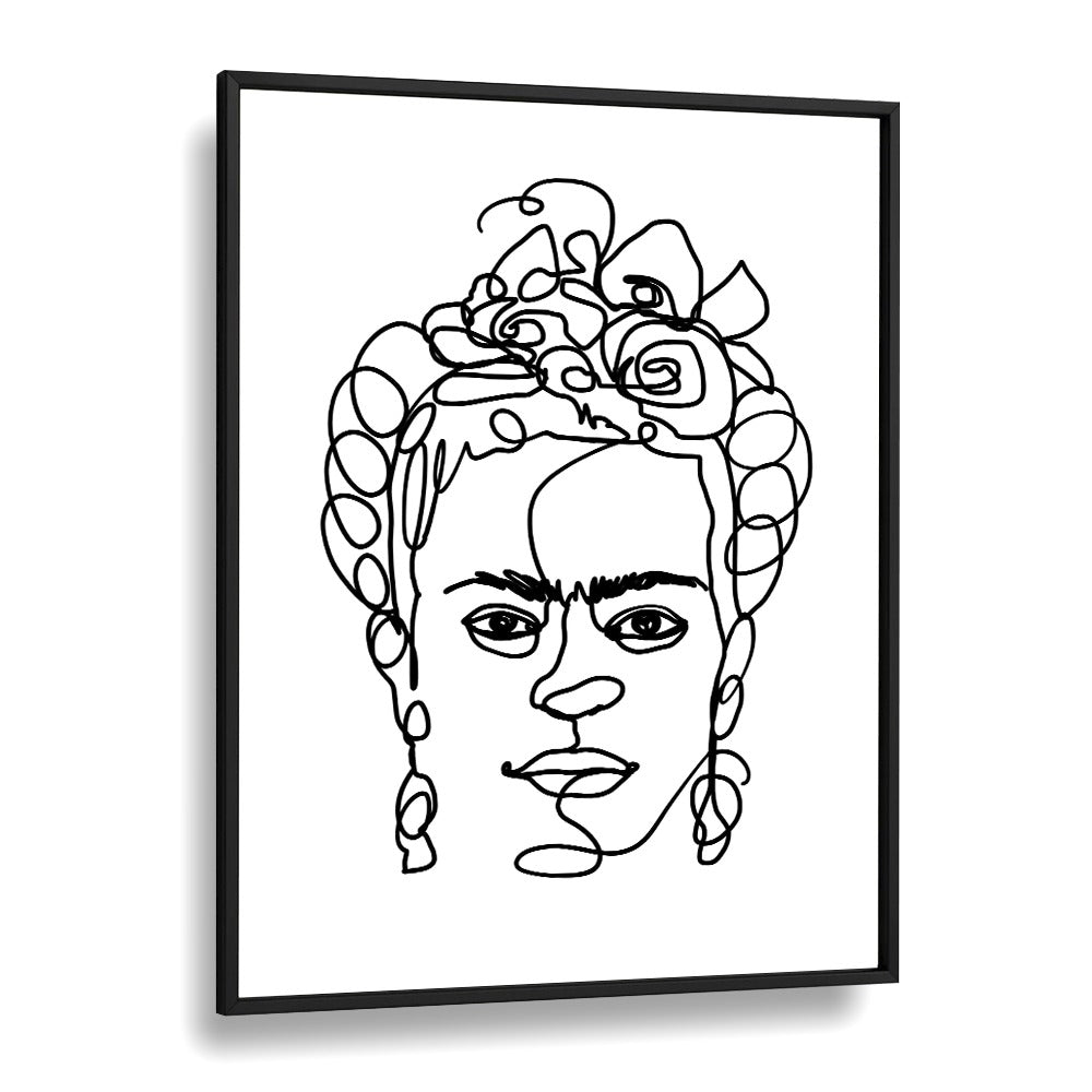 Frida Made Me Line Art Artwork in Black Plain Frame