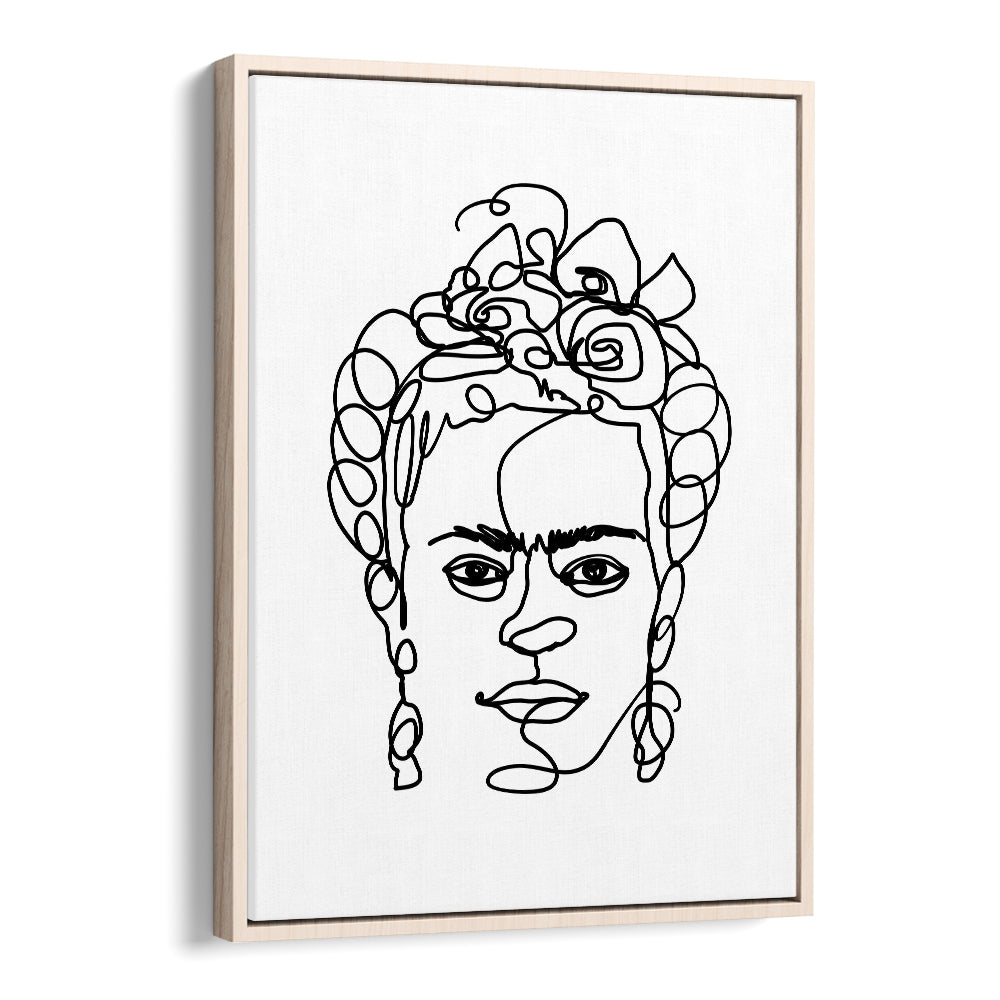 Frida Made Me Line Art Artwork in Oak Wood Floater Frame