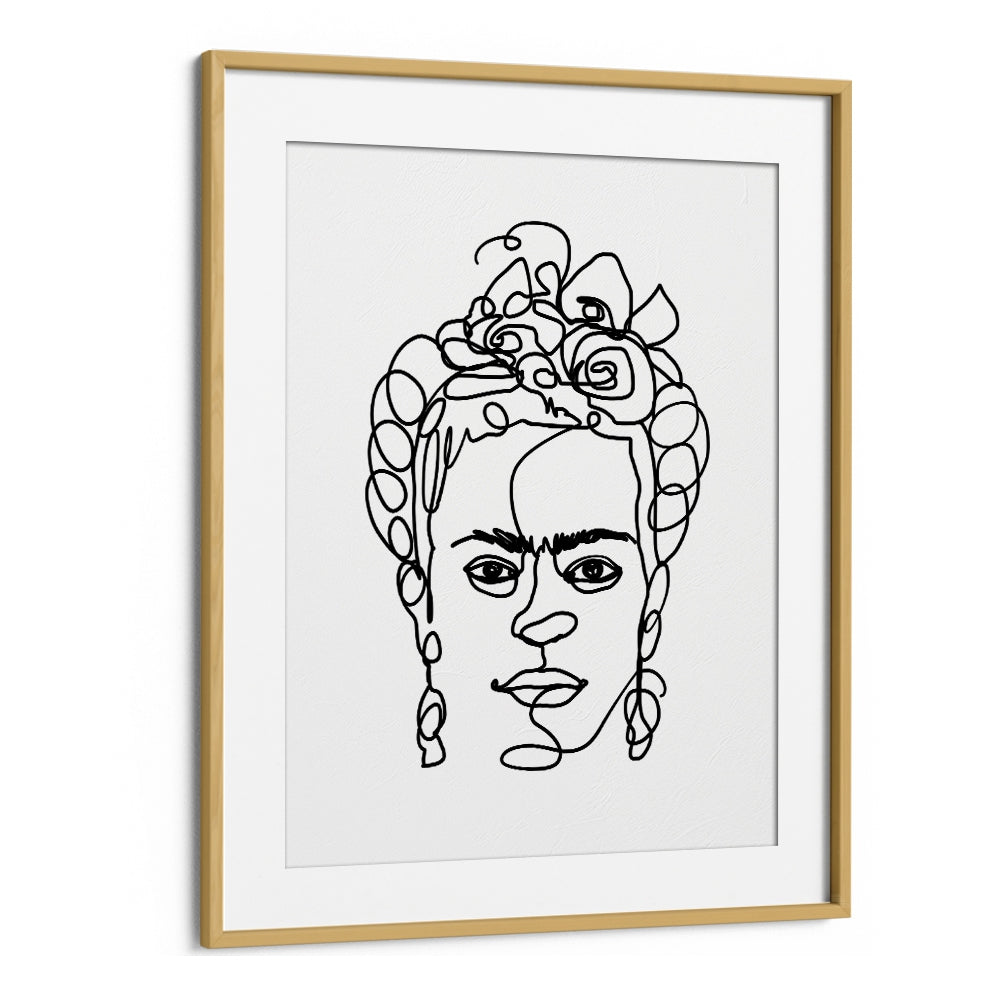 Frida Made Me Line Art Artwork in Oak Wood Frame With Mount