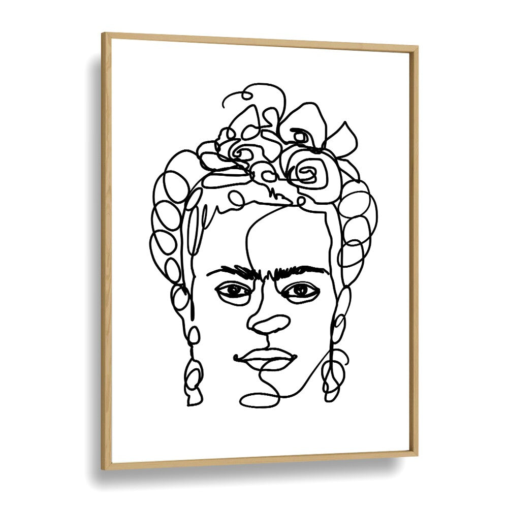 Frida Made Me Line Art Artwork in Oak Wood Plain Frame