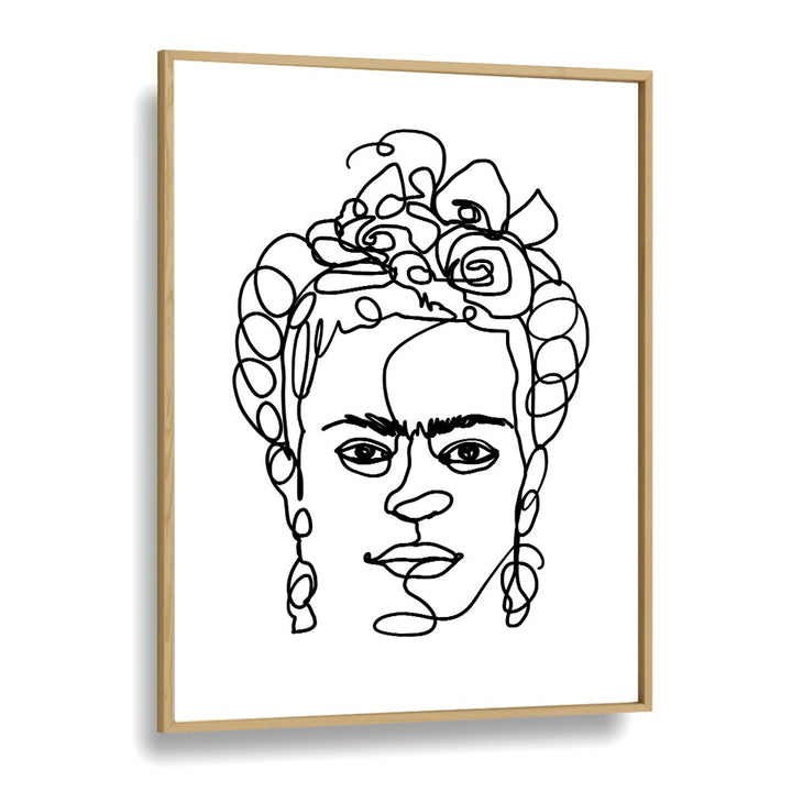 Frida Made Me Line Art Artwork in Oak Wood Plain Frame