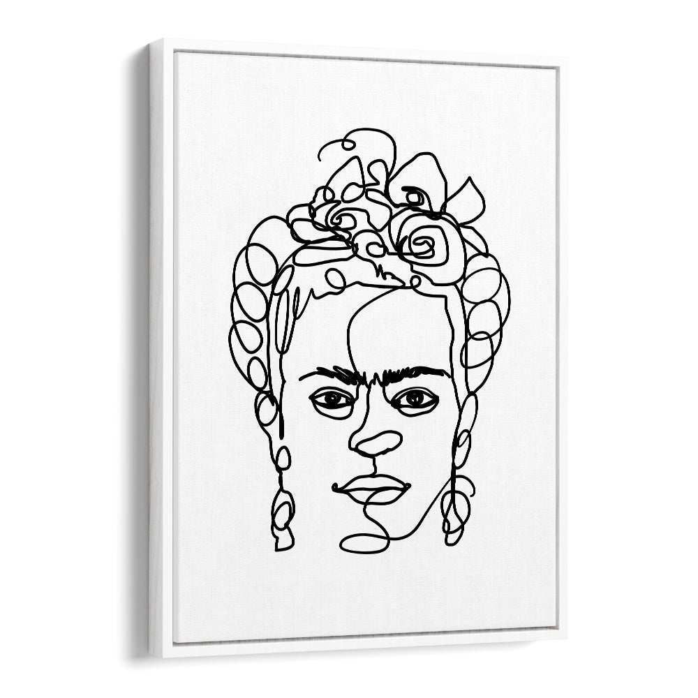 Frida Made Me Line Art Artwork in White Floater Frame