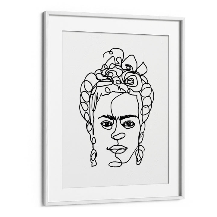 Frida Made Me Line Art Artwork in White Frame With Mount