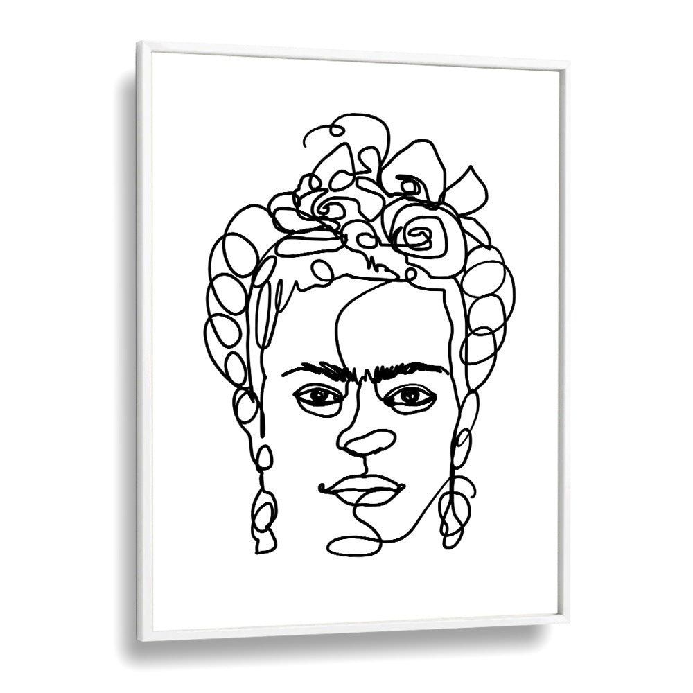 Frida Made Me Line Art Artwork in White Plain Frame