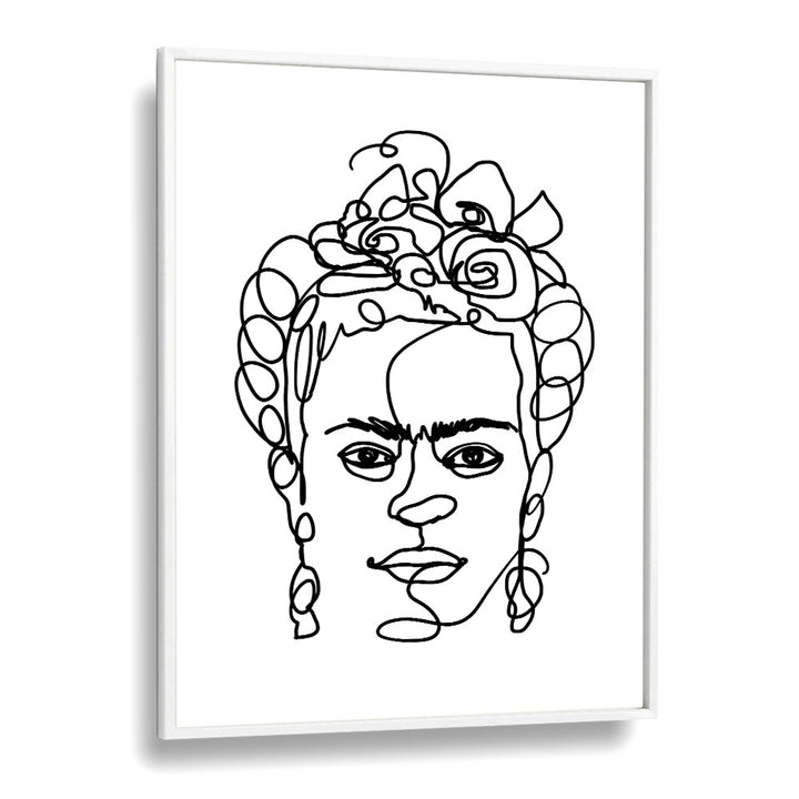 Frida Made Me Line Art Artwork in White Plain Frame