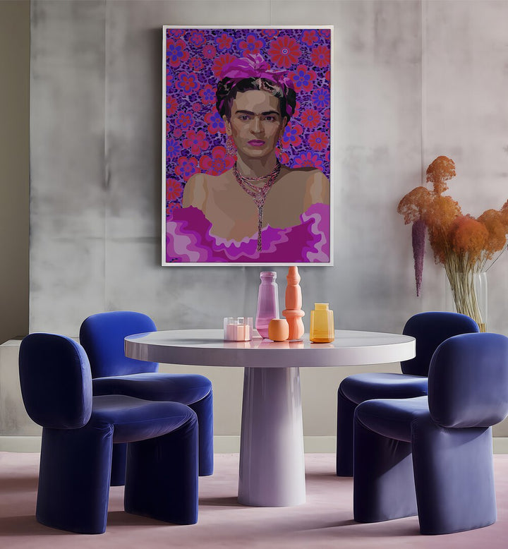 FRIDA IN PURPLE FLOWERS