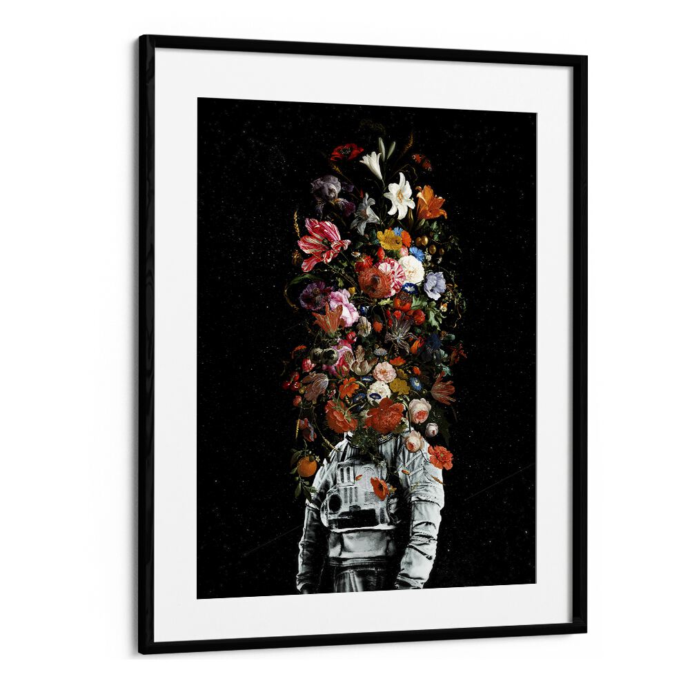 Full Bloom By Francis Minoza Astronaut & Nasa Paintings, Space Art Prints Artwork in Black Frame With Mount
