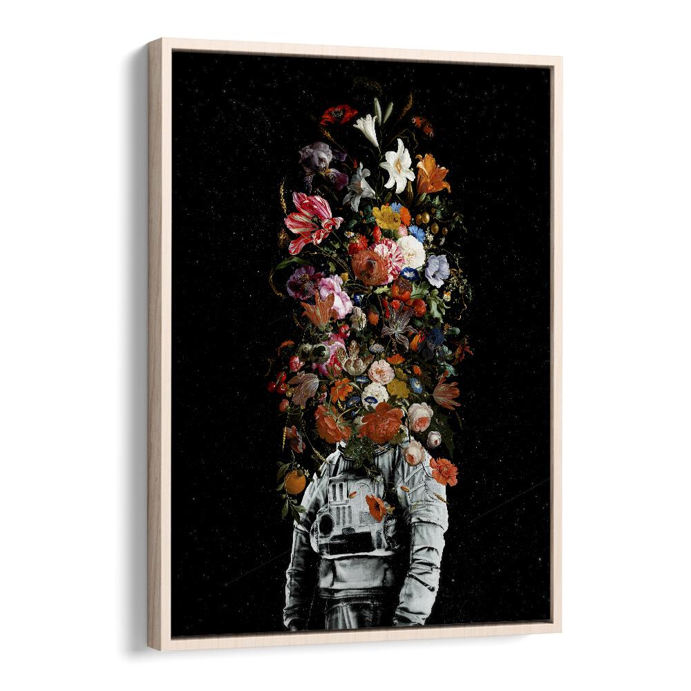 Full Bloom By Francis Minoza Astronaut & Nasa Paintings, Space Art Prints Artwork in Oak Wood Floater Frame
