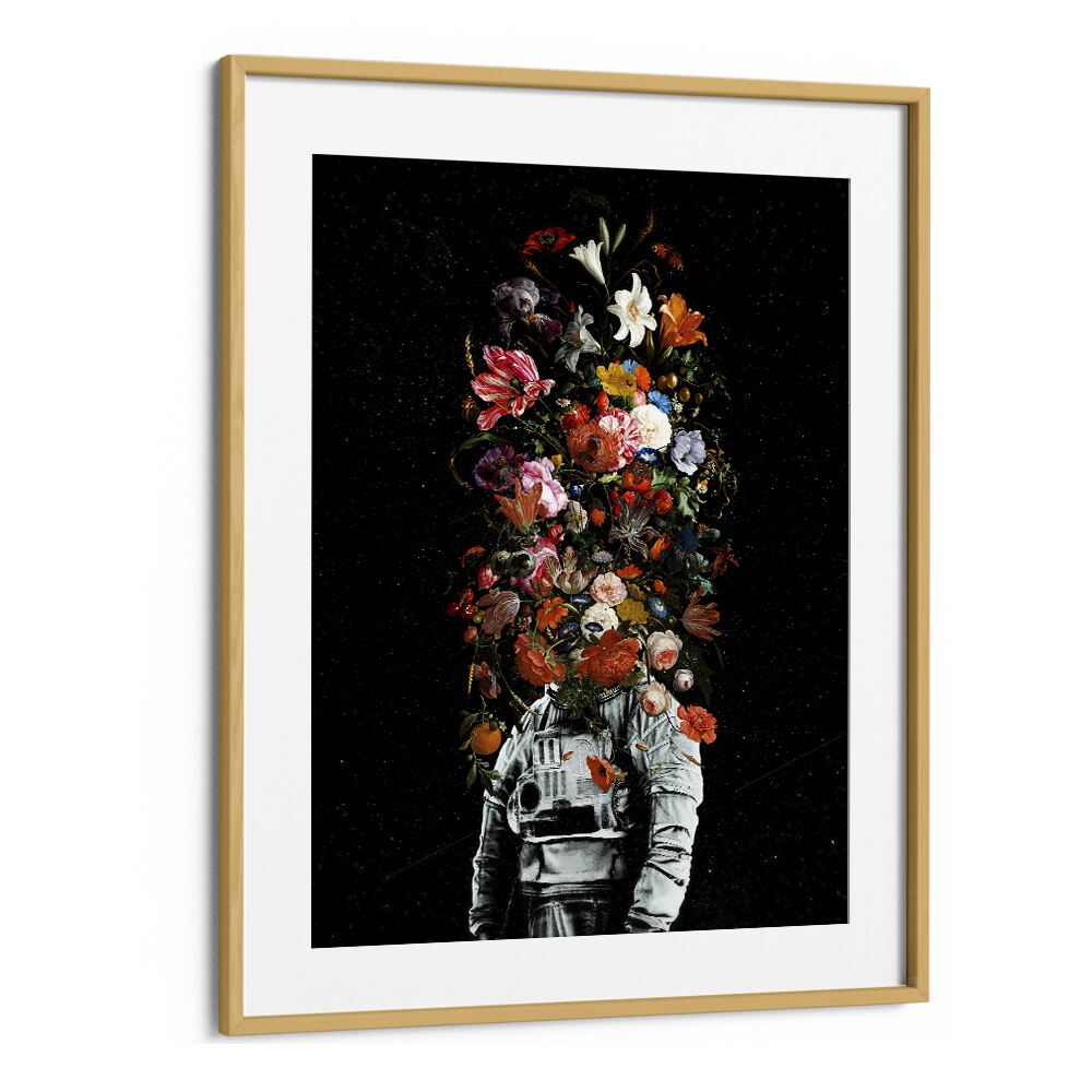 Full BloomI By Francis Minoza Astronaut & Nasa Paintings, Space Art Prints Artwork in Oak Wood Frame With Mount
