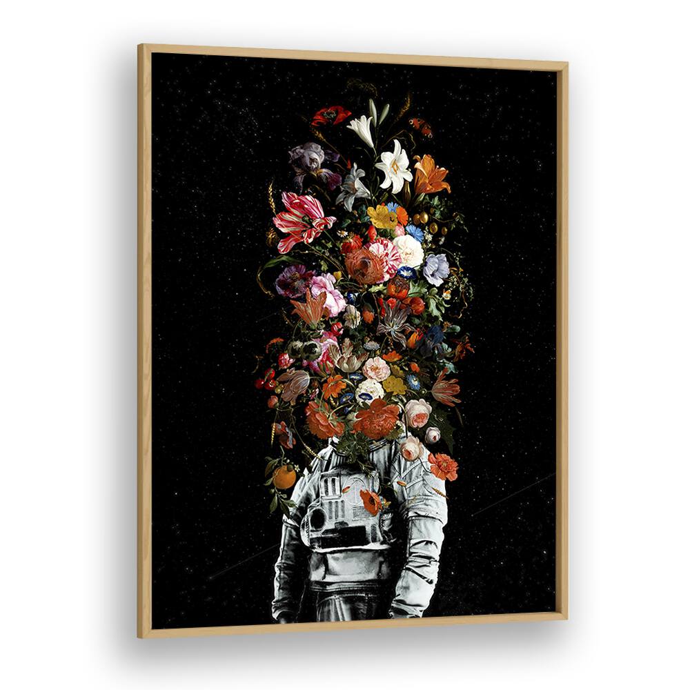 Full Bloom By Francis Minoza Astronaut & Nasa Paintings, Space Art Prints Artwork in Oak Wood Plain Frame
