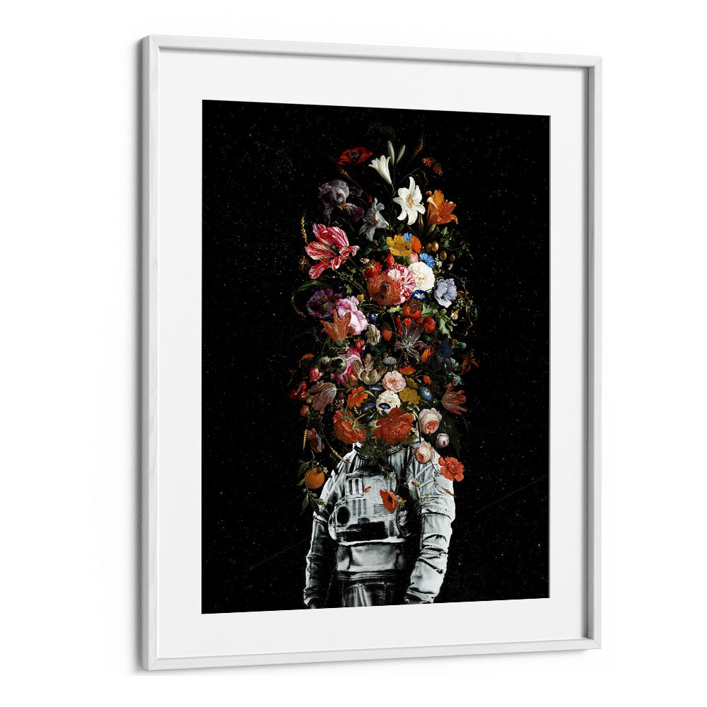 Full Bloom By Francis Minoza Astronaut & Nasa Paintings, Space Art Prints Artwork in White Frame With Mount
